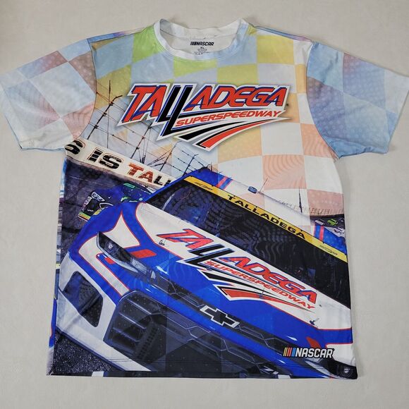 Mens NASCAR Checkered Flag Blue Multicolor Sublimated T-Shirt XL - Picture 7 of 14